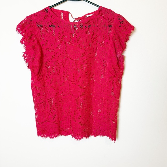 FRNCH Tops - FRNCH women’s short sleeve red lace overlay top S